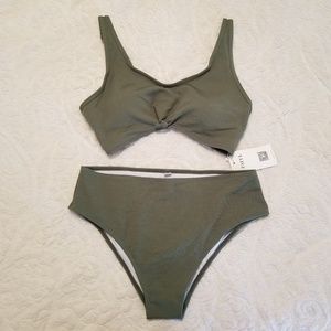 Zaful ribbed knotted high rise bikini set